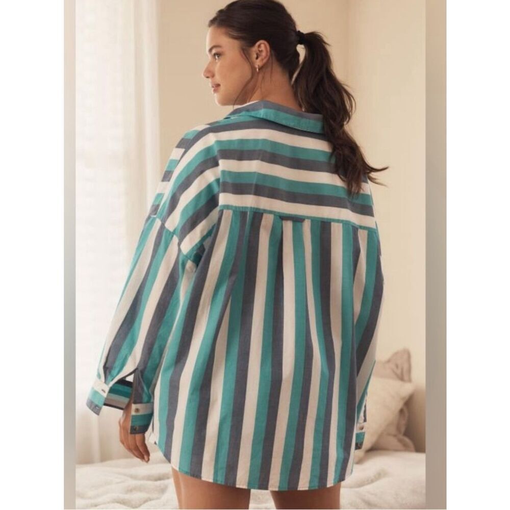Anthropologie oversized striped cotton button down top size small